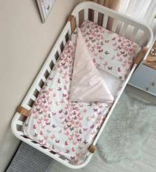 Set lenjerie bebe pentru patut, 3 piese - Model Fluturi